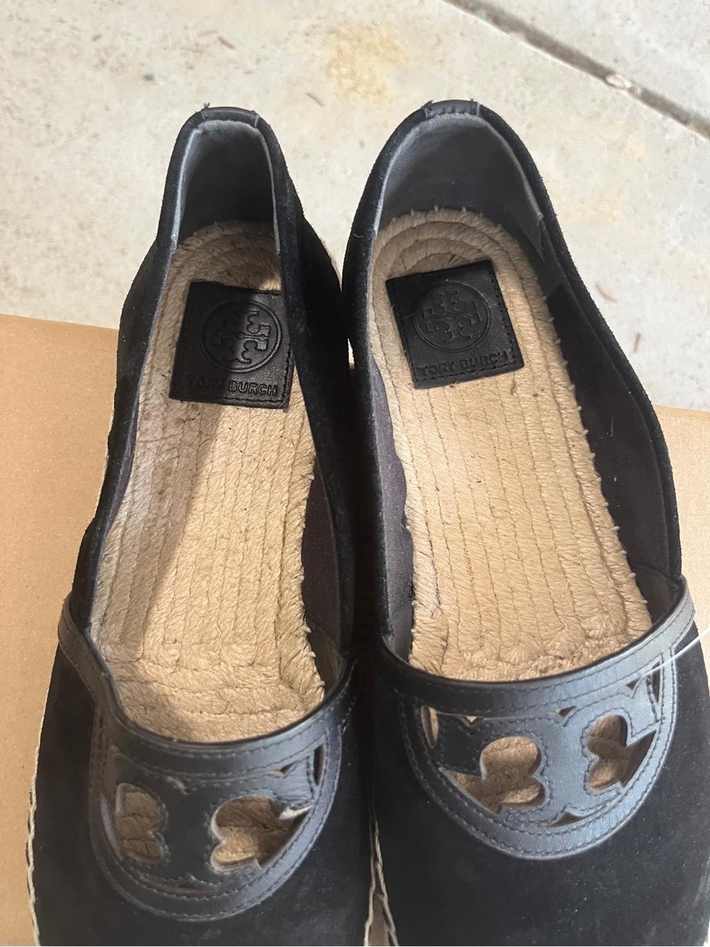 Tory Burch Suede Double T Cutout Espadrille Loafers black suede 9.5 - Picture 2 of 3